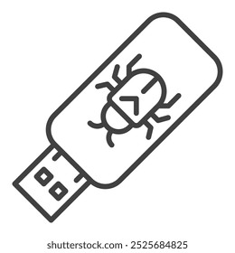 USB portable device with Computer Virus vector Security concept thin line icon or symbol