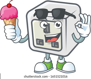 USB power socket mascot cartoon style eating an ice cream