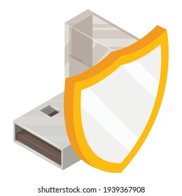 Usb protection icon. Isometric illustration of usb protection vector icon for web