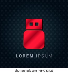 USB Red chromium precious metallic 3D Icon / Logo Design