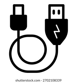 USB regular cord with adapter to mini solid icon, tech concept. Vector graphics. Regular wire sign on white background, glyph style icon for mobile or web design