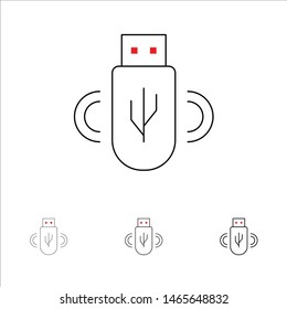 Usb, Share, Data, Storage Bold and thin black line icon set. Vector Icon Template background