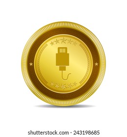 USB Sign Golden Vector Icon Button