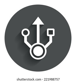 Usb sign icon. Usb flash drive symbol. Circle flat button with shadow. Modern UI website navigation. Vector