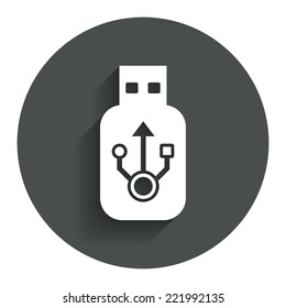 Usb sign icon. Usb flash drive stick symbol. Circle flat button with shadow. Modern UI website navigation. Vector