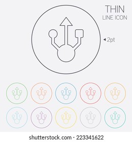 Usb sign icon. Usb flash drive symbol. Thin line circle web icons with outline. Vector