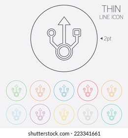 Usb sign icon. Usb flash drive symbol. Thin line circle web icons with outline. Vector