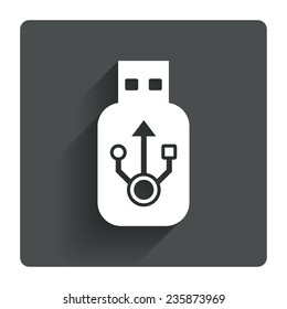 Usb sign icon. Usb flash drive stick symbol. Gray flat square button with shadow. Modern UI website navigation. Vector