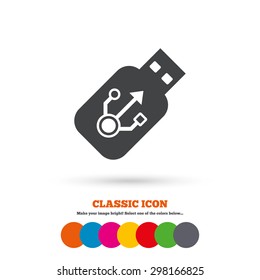 Usb sign icon. Usb flash drive stick symbol. Classic flat icon. Colored circles. Vector