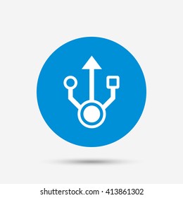 Usb sign icon. Usb flash drive symbol. Blue circle button with icon. Vector