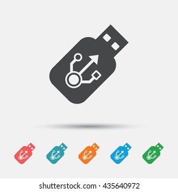 Usb sign icon. Usb flash drive stick symbol. Graphic element on white background. Colour clean flat usb icons. Vector