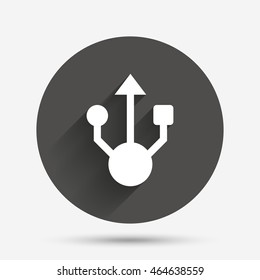 Usb sign icon. Usb flash drive symbol. Circle flat button with shadow. Vector