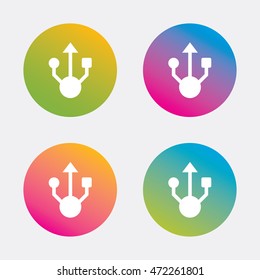 Usb sign icon. Usb flash drive symbol. Gradient flat buttons with icon. Modern design. Vector