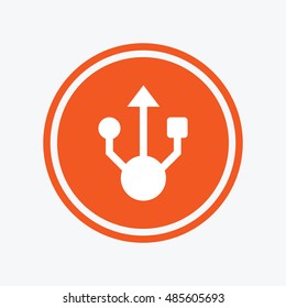 Usb sign icon. Usb flash drive symbol. Graphic design element. Flat flash drive symbol on the round button. Vector