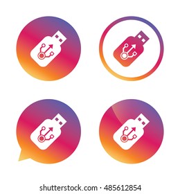 Usb sign icon. Usb flash drive stick symbol. Gradient buttons with flat icon. Speech bubble sign. Vector