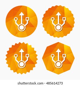 Usb sign icon. Usb flash drive symbol. Triangular low poly buttons with flat icon. Vector