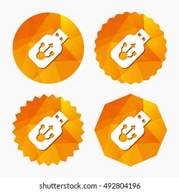 Usb sign icon. Usb flash drive stick symbol. Triangular low poly buttons with flat icon. Vector