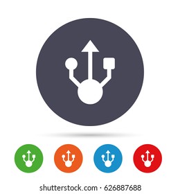 Usb sign icon. Usb flash drive symbol. Round colourful buttons with flat icons. Vector