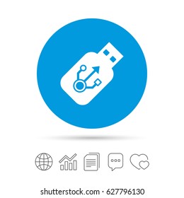 Usb sign icon. Usb flash drive stick symbol. Copy files, chat speech bubble and chart web icons. Vector