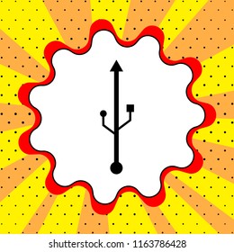 USB sign illustration. Black icon in a bubble on a yellow background pop art. Vector.