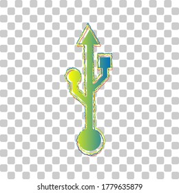 USB sign illustration. Blue to green gradient Icon with Four Roughen Contours on stylish transparent Background. Illustration.