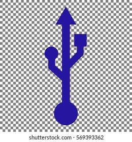 USB sign illustration. Blue icon on transparent background.
