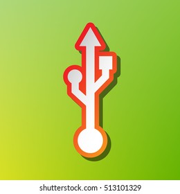 USB sign illustration. Contrast icon with reddish stroke on green background.