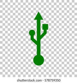 USB sign illustration. Dark green icon on transparent background.