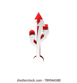 USB sign illustration. Vector. Detachable paper icon with red body stock. Isolated.