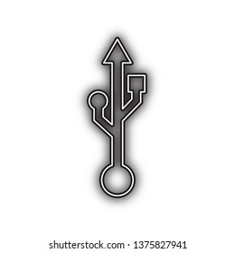 USB sign illustration. Vector. Double contour black icon with soft shadow at white background. Isolated.