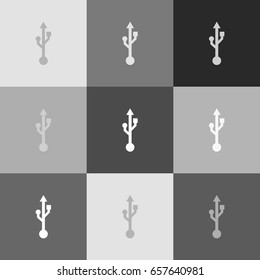 USB sign illustration. Vector. Grayscale version of Popart-style icon.