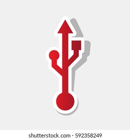 USB sign illustration. Vector. New year reddish icon with outside stroke and gray shadow on light gray background.