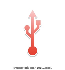 USB sign illustration. Vector. Reddish icon with white and gray shadow on white background. Isolated.