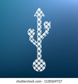 USB sign illustration. Vector. White textured icon at lapis lazuli gradient background.