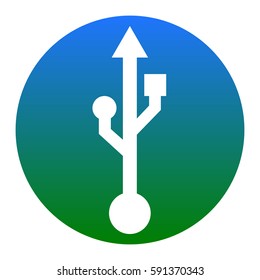 USB sign illustration. Vector. White icon in bluish circle on white background. Isolated.