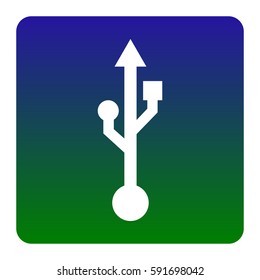 USB sign illustration. Vector. White icon at green-blue gradient square with rounded corners on white background. Isolated.