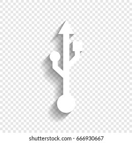USB sign illustration. Vector. White icon with soft shadow on transparent background.