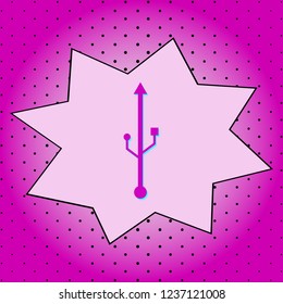 USB sign. Purple icon pop-art background .Vector.