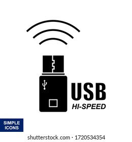 USB silhouette vector icon with a white background, for logos, templates and web illustrations.
