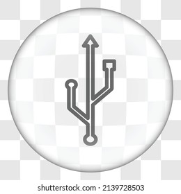 USB simple icon vector. Flat design. Glass button on transparent grid.ai