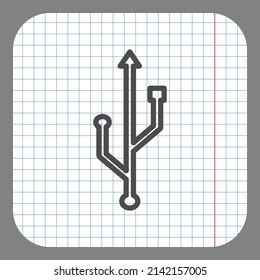 USB simple icon vector. Flat desing. On graph paper. Grey background.ai