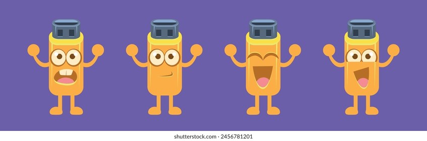 Usb Stick Character with Different Emotion Vector Set