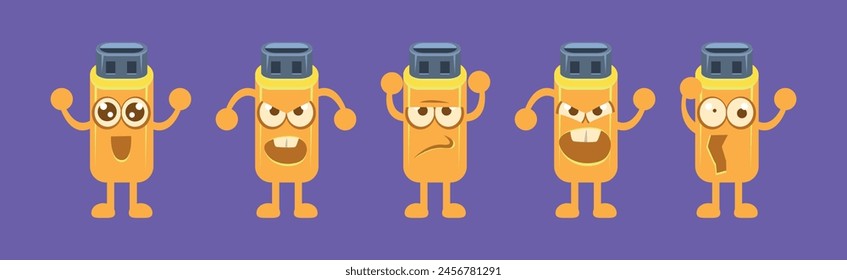 Usb Stick Character with Different Emotion Vector Set