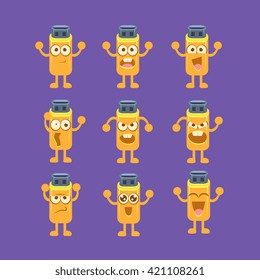 Usb Stick Emoji Character Set Of Flat Bright Color Trendy Cartoon Design Vector Icons Isolated On Violet Background