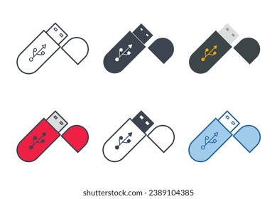 Colección de iconos USB Stick con estilos diferentes. Icono de la unidad flash USB símbolo vectorial ilustración aislada en fondo blanco