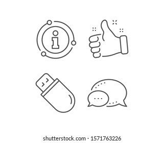 Usb stick line icon. Chat bubble, info sign elements. Computer memory component sign. Data storage symbol. Linear usb stick outline icon. Information bubble. Vector