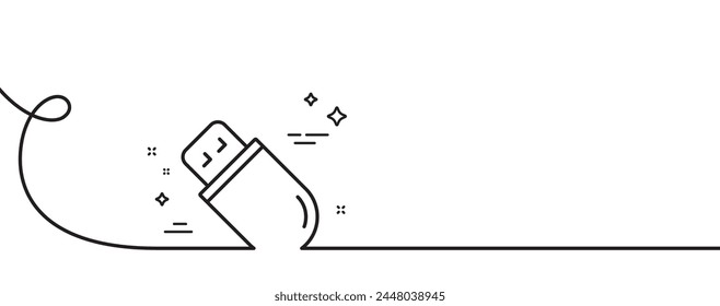 Symbol für USB-Stick-Linie. Durchgehend eine Zeile mit Curl. Computerspeicherkomponentenzeichen. Datenspeichersymbol. USB-Stick mit einer Umrissleiste. Loop-Kurvenmuster. Vektorgrafik