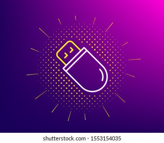 Usb stick line icon. Halftone pattern. Computer memory component sign. Data storage symbol. Gradient background. Usb stick line icon. Yellow halftone pattern. Vector