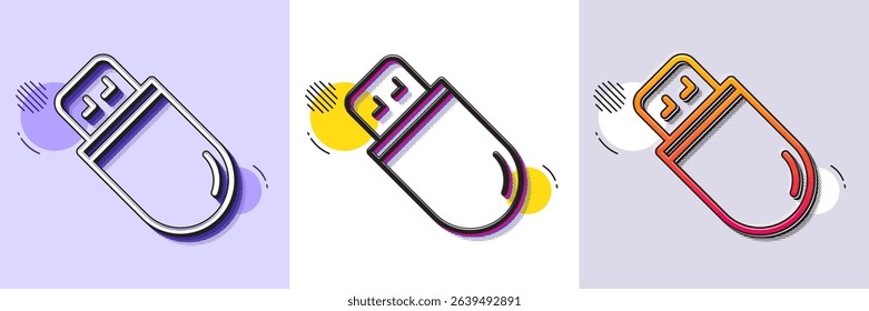 Usb stick line icon. Halftone dotted pattern. Gradient icon with grain shadow. Computer memory component sign. Data storage symbol. Line usb stick icon. Various designs. Vector