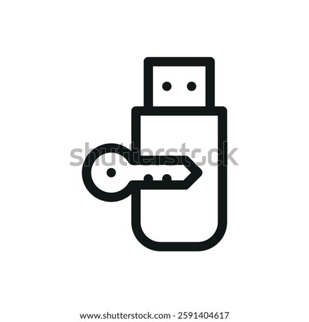 Usb stick security key line icon, usb token identity vector symbol with editable stroke